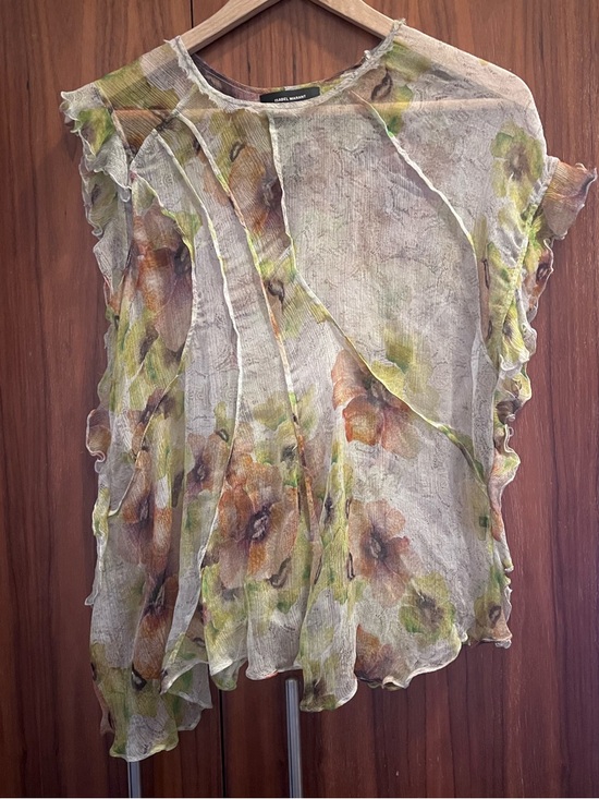 Isabel Marant Tops - Isabel Marant Sheer Floral Ruffle Top - Green/Brown